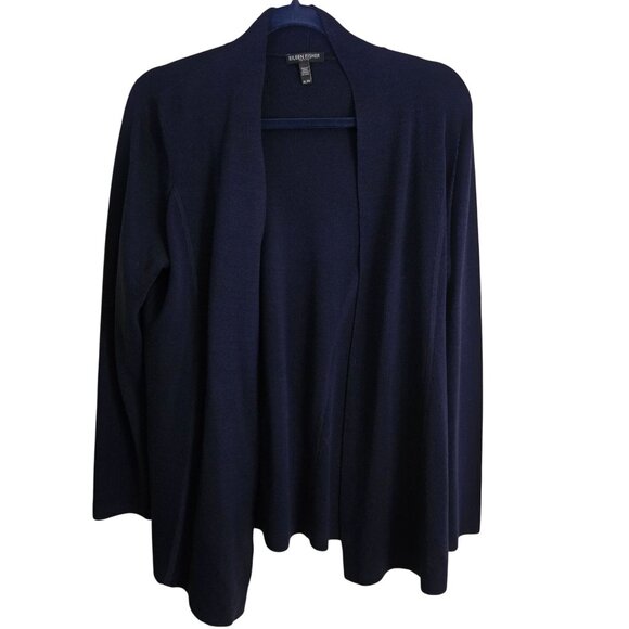Eileen Fisher Silk Organic Cotton Sustainable Navy Cardigan Sweater Size PL - Picture 2 of 5